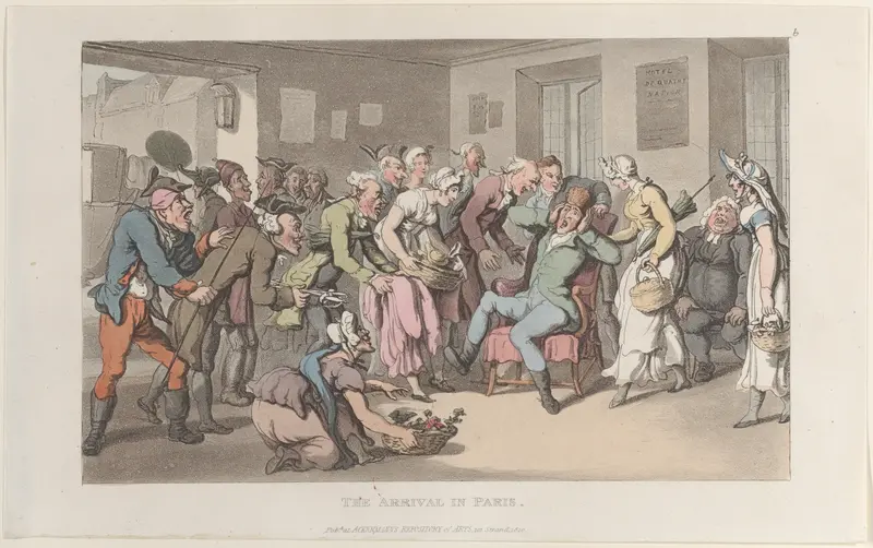The Arrival in Paris, from "Journal of Sentimental Travels in the Southern Provinces of France, Shortly Before the Revolution" Wall Art by Thomas Rowlandson - High-Resolution Digital Print