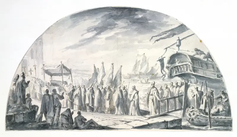 The Arrival in Venice, from Alexandria, of the Relics of Saint John the Alsgiver in 1247 Wall Art by Jacopo Marieschi - High-Resolution Digital Print