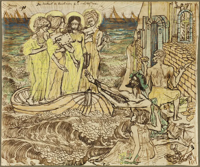The Arrival of the Muses of Art at Architecture Wall Art by Jan Toorop - High-Resolution Digital Print