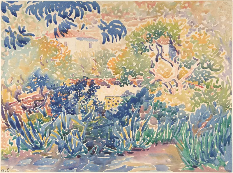 The Artist's Garden at Saint-Clair Wall Art by Henri-Edmond Cross (Henri-Edmond Delacroix) - High-Resolution Digital Print