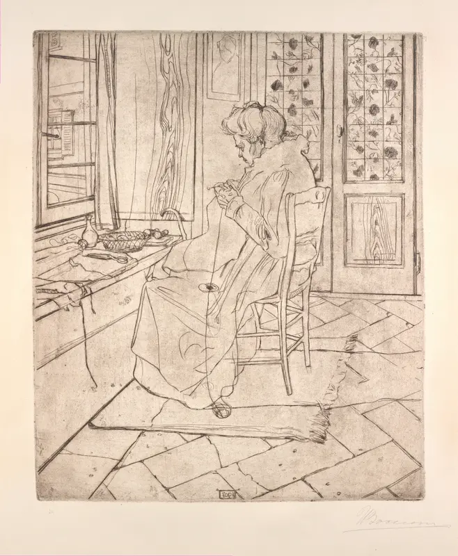 The Artist's Mother Crocheting Wall Art by Umberto Boccioni - High-Resolution Digital Print