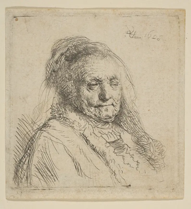 The Artist's Mother: Head and Bust Three Quarters Right Wall Art by Rembrandt (Rembrandt van Rijn) - High-Resolution Digital Print