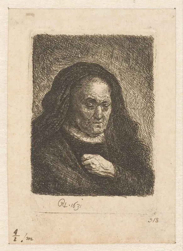 The artist's mother with her hand on her chest Wall Art by anonymous - High-Resolution Digital Print