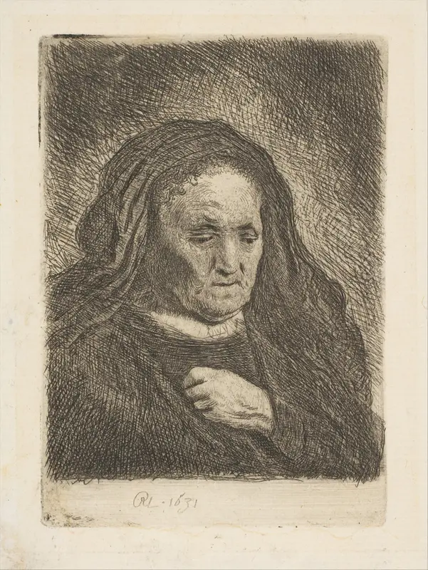 The Artist's Mother with Her Hand on Her Chest Wall Art by Rembrandt (Rembrandt van Rijn) - High-Resolution Digital Print