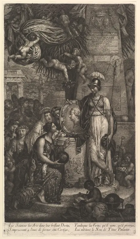 The Arts and Sciences Honoring Their Protector Charles-Theodore, Count Palatine Wall Art by Joseph Fratrel - High-Resolution Digital Print
