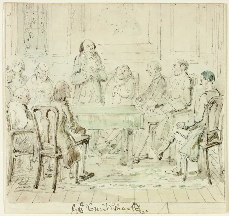 The Assembly of the Gifted: Mr.Bullock Addresses His Friends Wall Art by George Cruikshank - High-Resolution Digital Print