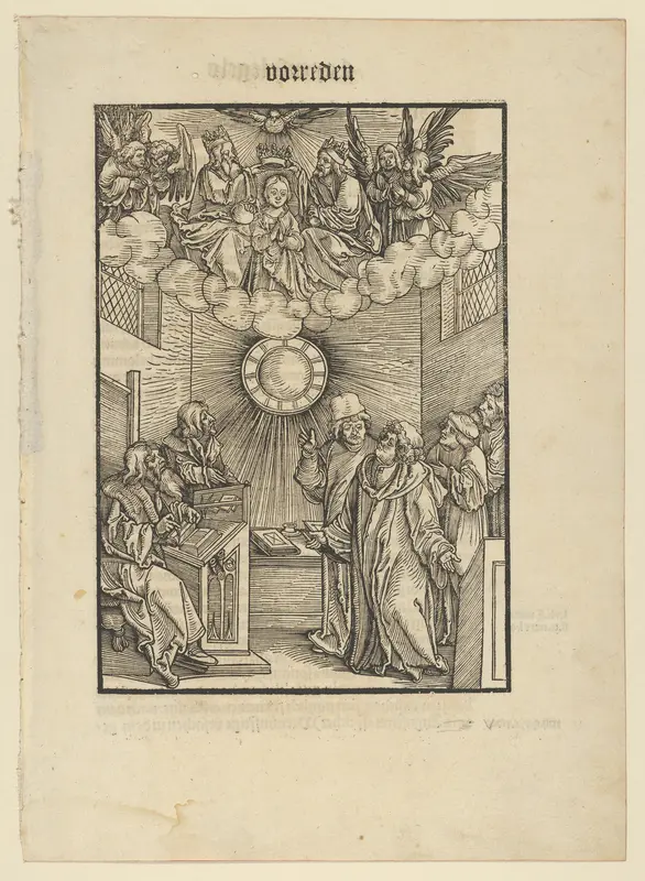The Author Writing the Layenspiegel; The Trinity and the Virgin at the Upper Center, from "Der Neue Layenspiegel" Wall Art by Hans Schäufelein - High-Resolution Digital Print