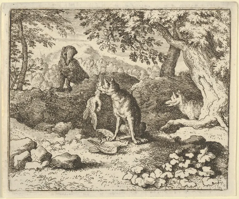 The Badger Hurries to Warn Renard of the Lion's Intention from Hendrick van Alcmar's Renard The Fox Wall Art by Allart van Everdingen - High-Resolution Digital Print