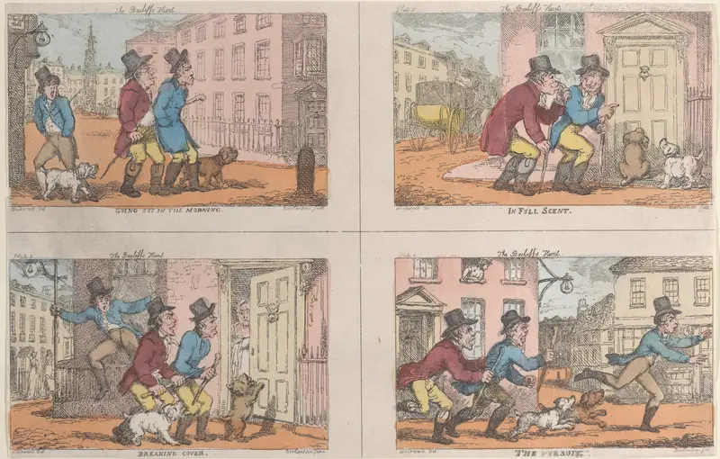 The Bailiff's Hunt: Going Out in the Morning, In Full Scent, Breaking Cover, and The Pursuit Wall Art by Thomas Rowlandson - High-Resolution Digital Print