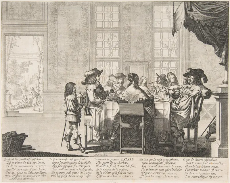 The Banquet of the Rich Man, plate 1 from "The Parable of Dives and Lazarus" (La Parabole du mauvais Riche et de Lazare) Wall Art by Abraham Bosse - High-Resolution Digital Print