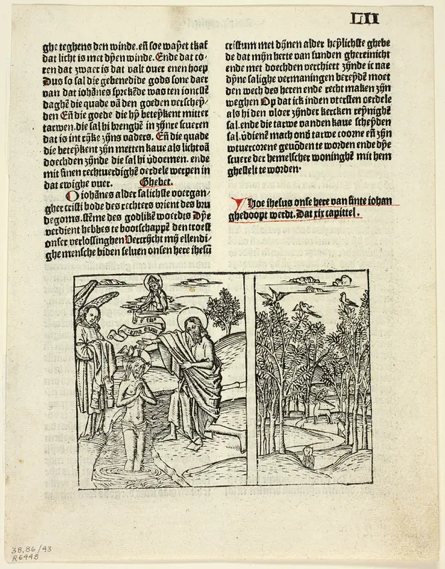 The Baptism of Christ and Forest Scene from Leven Christi (Life of Christ), Plate 43 from Woodcuts from Books of the 15th Century Wall Art by Unknown artist - High-Resolution Digital Print