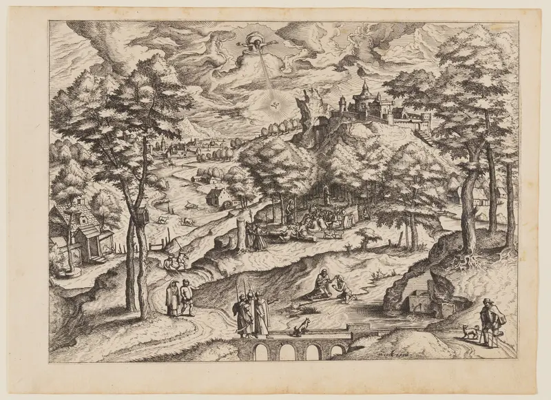 The Baptism of Christ, from Landscapes with Biblical Subjects and Saints Wall Art by Johannes van Doetecum - High-Resolution Digital Print