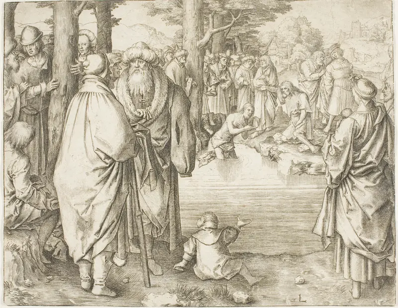 The Baptism of Christ in the River Jordan Wall Art by Lucas van Leyden - High-Resolution Digital Print