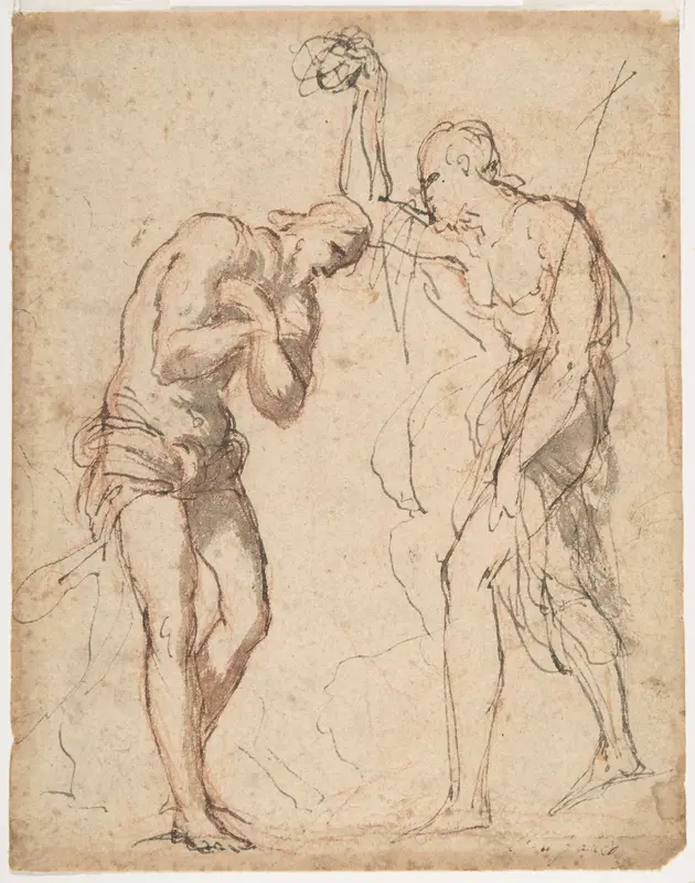 The Baptism of Christ (recto); Kneeling Figure (?) in a Landscape (verso) Wall Art by Micco Spadaro (Domenico Gargiulo) - High-Resolution Digital Print