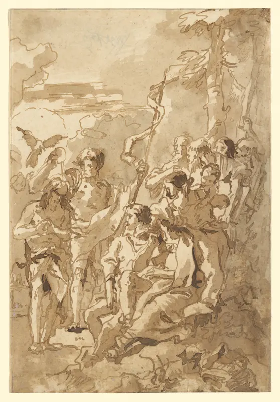 The Baptism of Christ (with a Woman Holding a Child Among the Spectators at the Right) Wall Art by Giovanni Domenico Tiepolo - High-Resolution Digital Print