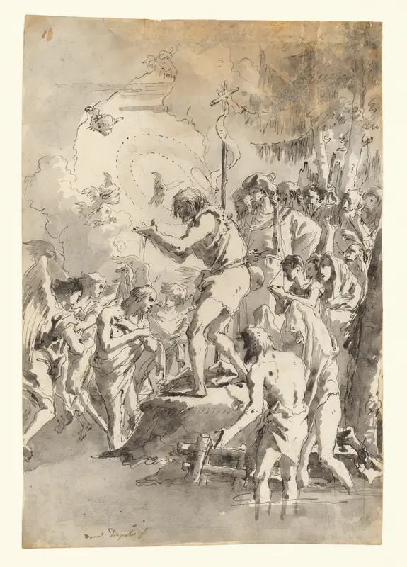 The Baptism of Christ (with Three Angels Attending Him) Wall Art by Giovanni Domenico Tiepolo - High-Resolution Digital Print