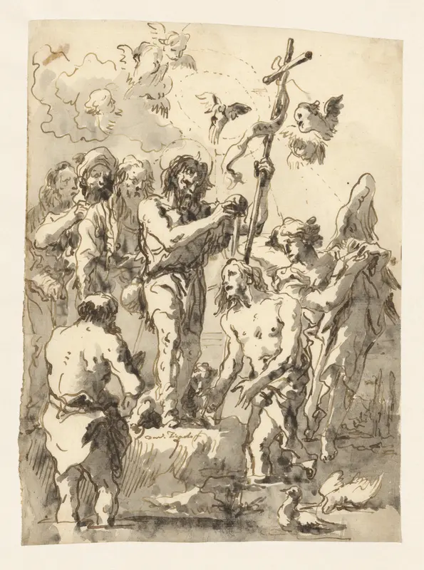 The Baptism of Christ (with Two Ducks in the Water at Lower Right) Wall Art by Giovanni Domenico Tiepolo - High-Resolution Digital Print