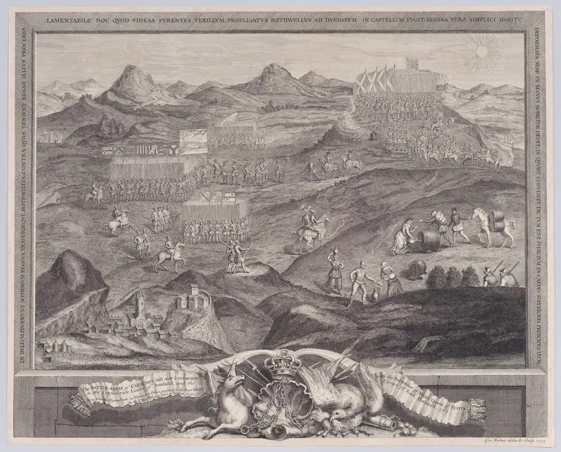 The Battle-Array of Carberry-hill near Edinburgh with the Surrender of Mary Queen of Scots to the Confederate Lords of Scotland, and the Escape of Earl Bothwell Wall Art by George Vertue - High-Resolution Digital Print