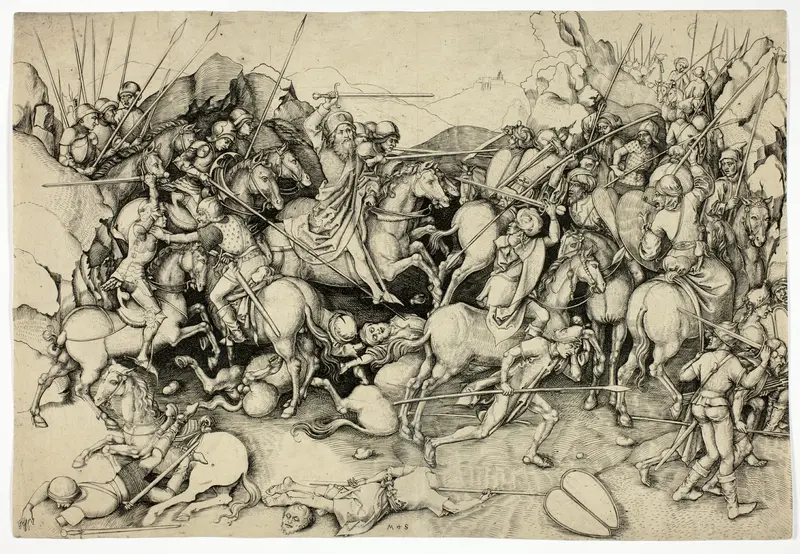 The Battle of St. James The Greater at Clavijo Wall Art by School of Martin Schongauer - High-Resolution Digital Print