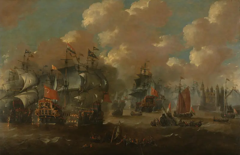 The Battle of the Sound with the Eendracht Engaging Two Swedish Warships, 1658 Wall Art by anonymous - High-Resolution Digital Print
