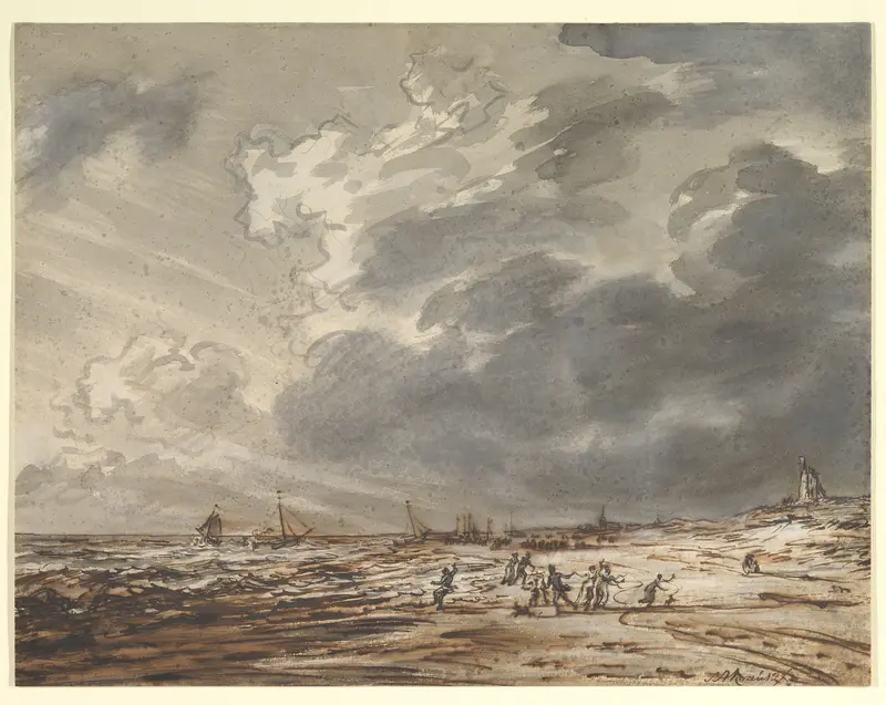 The Beach at Scheveningen (?), with Strollers Wall Art by Simon Andreas Krausz - High-Resolution Digital Print