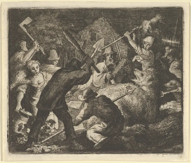 The Bear is Attacked by the Peasants from Hendrick van Alcmar's Renard The Fox Wall Art by Allart van Everdingen - High-Resolution Digital Print