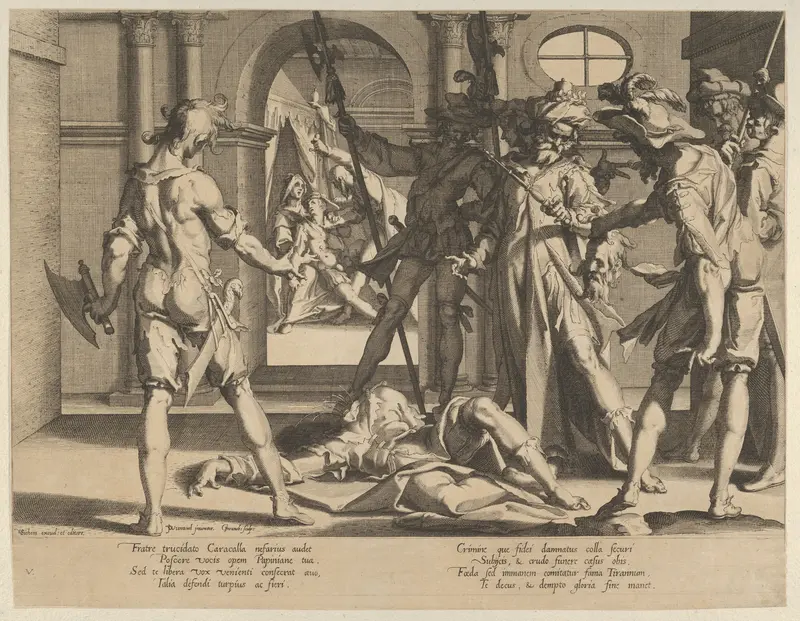 The Beheading of the Roman Judge Papinian, plate 5 from "Thronus Justitiae, tredecim pulcherrimus tabulis..." Wall Art by Willem van Swanenburg - High-Resolution Digital Print