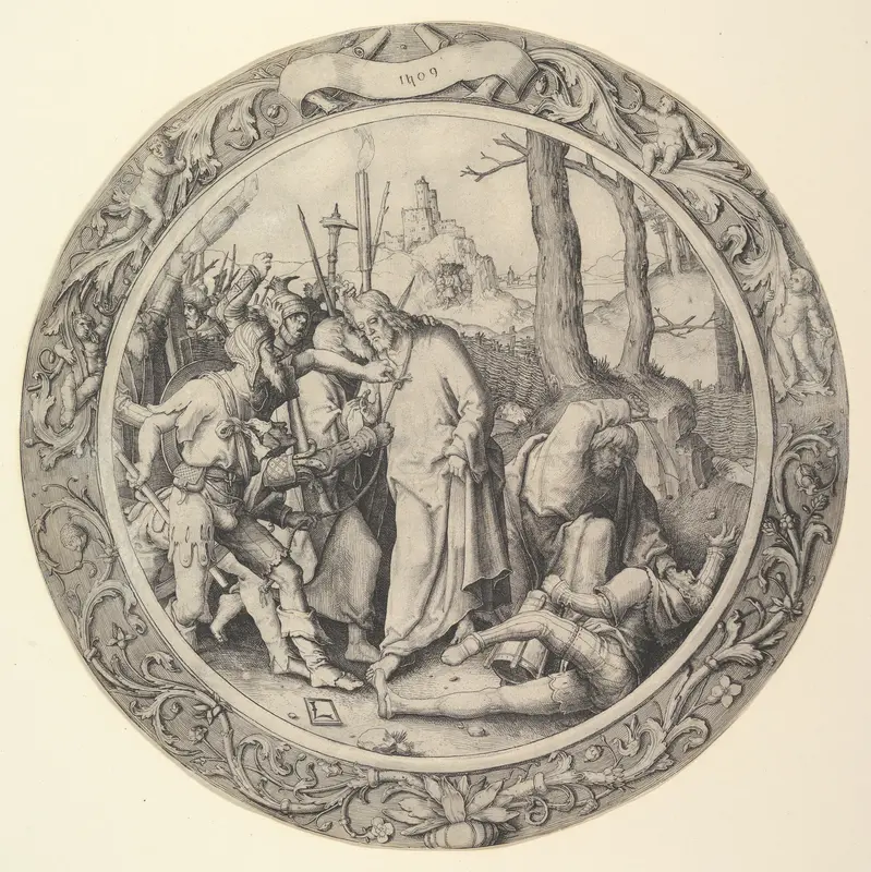 The Betrayal of Christ, (Christ Taken Captive), from the Circular Passion Wall Art by Lucas van Leyden - High-Resolution Digital Print