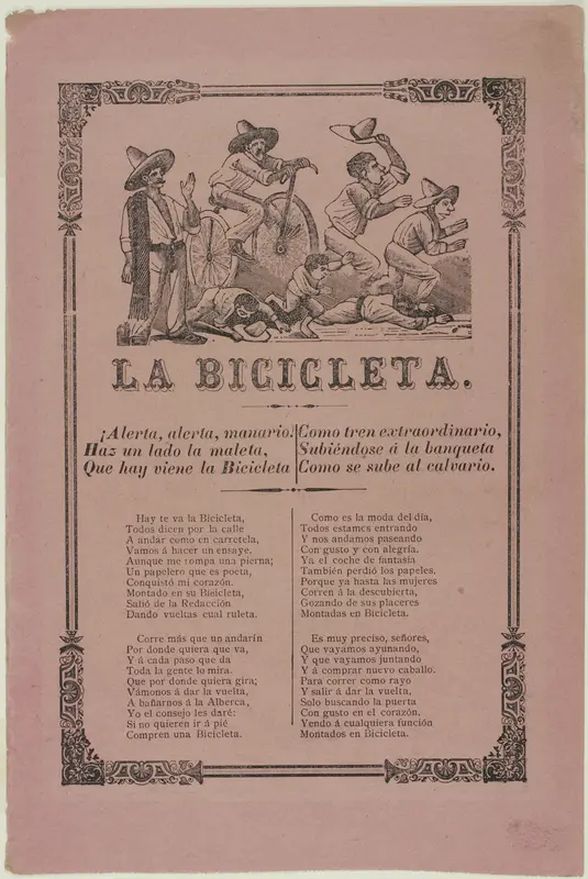 The Bicycle Wall Art by José Guadalupe Posada - High-Resolution Digital Print
