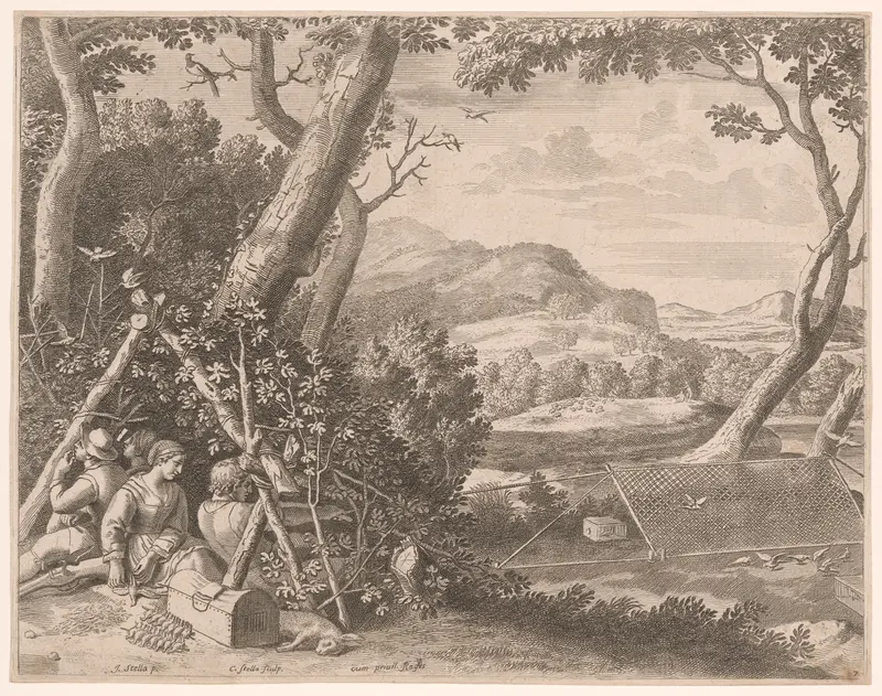 The Bird Catchers, Plate 7 from Pastorales Wall Art by Claudine Bouzonnet-Stella - High-Resolution Digital Print