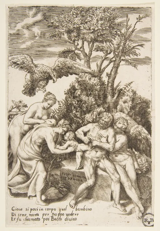 The Birth of Bacchus, from "The Loves of the Gods" Wall Art by Giulio Bonasone - High-Resolution Digital Print
