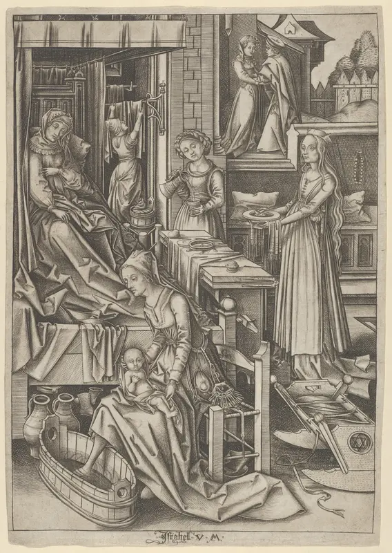 The Birth of Mary, from The Life of the Virgin Wall Art by Israhel van Meckenem - High-Resolution Digital Print