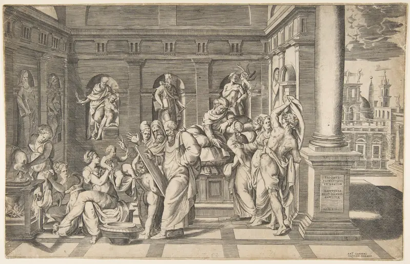 The birth of Saint John the Baptist Wall Art by Giulio Bonasone - High-Resolution Digital Print