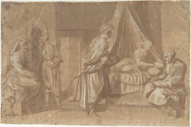 The Birth of Saint John the Baptist Wall Art by Andrea del Sarto (Andrea d'Agnolo) - High-Resolution Digital Print