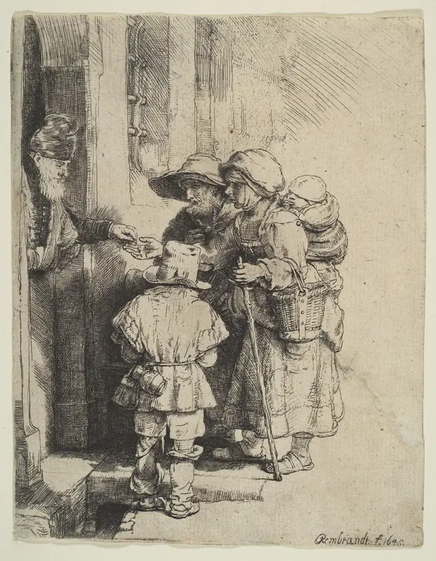 The Blind Hurdy-Gurdy Player and Family Receiving Alms Wall Art by Rembrandt (Rembrandt van Rijn) - High-Resolution Digital Print