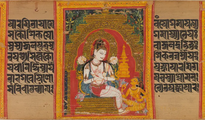 The Bodhisattva Avalokitesvara Expounding the Dharma to a Devotee: Folio from a Ashtasahasrika Prajnaparamita Sutra Manuscript Wall Art by Mahavihara Master - High-Resolution Digital Print