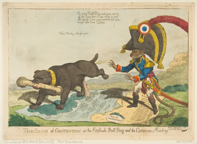 The Bone of Contention or the English Bull Dog and the Corsican Monkey Wall Art by Charles Williams - High-Resolution Digital Print
