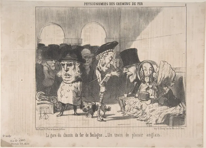 The Boulogne Train Station. An English Excursion Train (La gare de chemin de fer de Boulogne. Un train de plaisir anglais), from Physionomies des Chemins de Fer (Physiognomies of the Railways) Wall Art by Honoré Daumier - High-Resolution Digital Print
