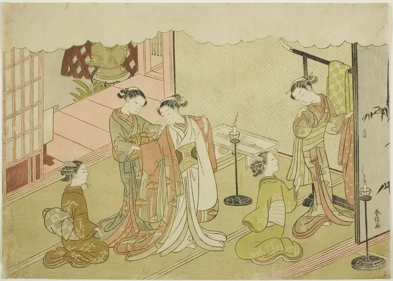 The Bride Changing Clothes (Iro-naoshi), the fifth sheet of the series "Marriage in Brocade Prints, the Carriage of the Virtuous Woman (Konrei nishiki misao-guruma)"
