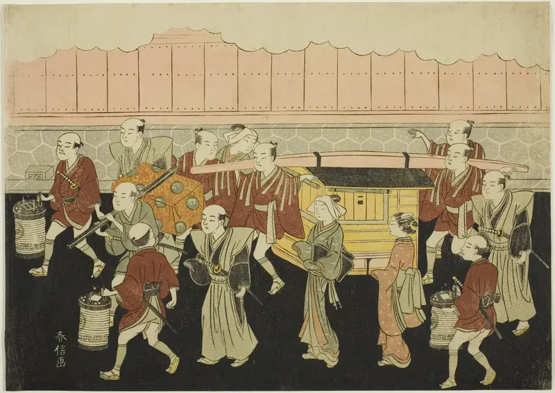 The Bride Riding in the Palanquin to Her Husband's House (Koshi-iri), the third sheet of the series "Marriage in Brocade Prints, the Carriage of the Virtuous Woman (Konrei nishiki misao-guruma)"
