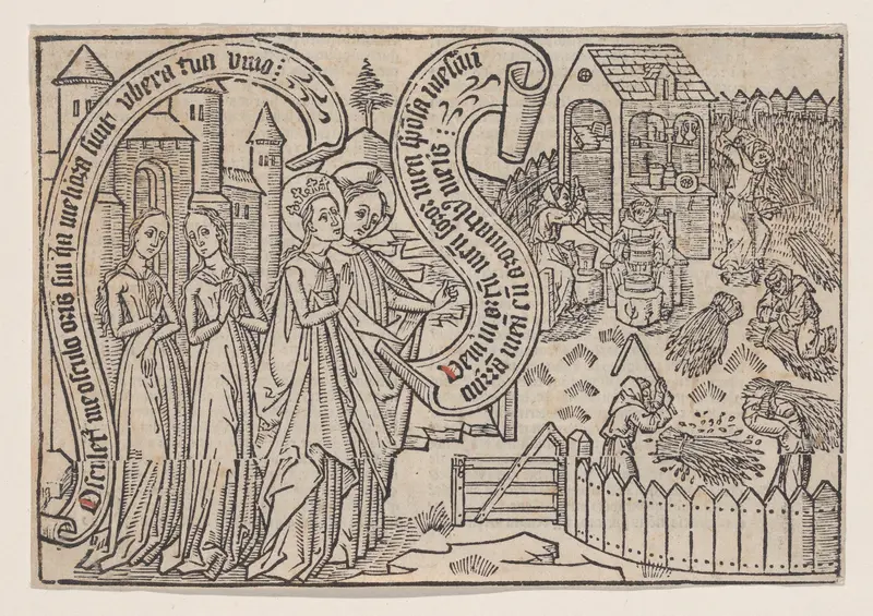 The Bridegroom Showing the Bride His Land,  from a Canticum Canticorum blockbook, 1st edition Wall Art by Anonymous, Netherlandish, 15th century - High-Resolution Digital Print