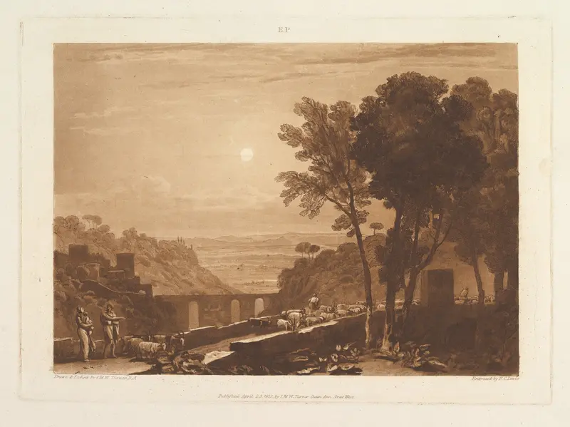 The Bridge and Goats, part IX, plate 43 from "Liber Studiorum" Wall Art by Joseph Mallord William Turner - High-Resolution Digital Print