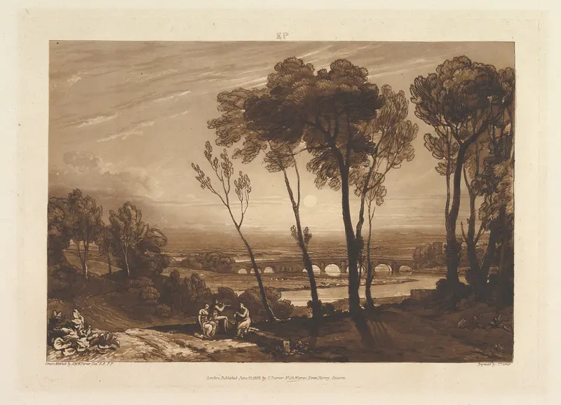The Bridge in Middle Distance, part III, plate 13 from "Liber Studiorum" Wall Art by Joseph Mallord William Turner - High-Resolution Digital Print