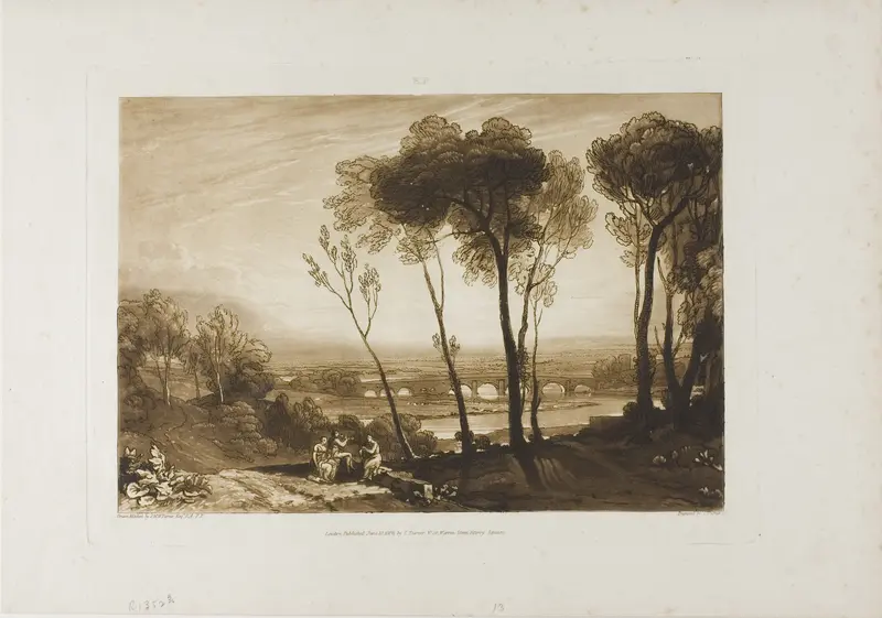 The Bridge in Middle Distance, plate 13 from Liber Studiorum Wall Art by Joseph Mallord William Turner - High-Resolution Digital Print