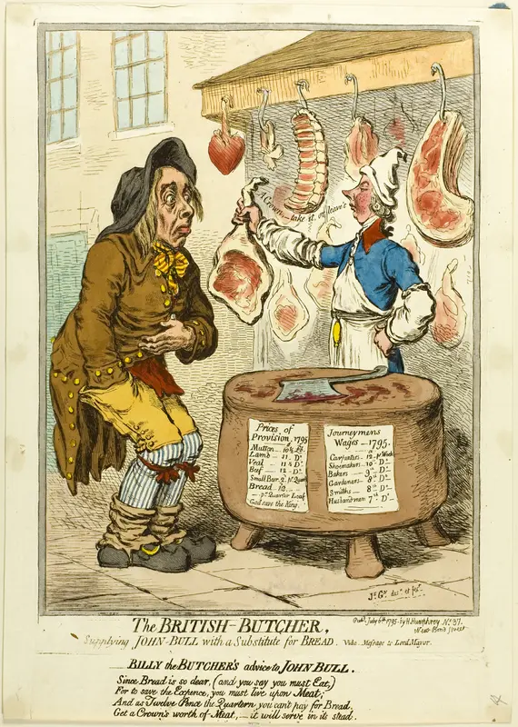 The British Butcher, Supplying John Bull with a Substitute for Bread