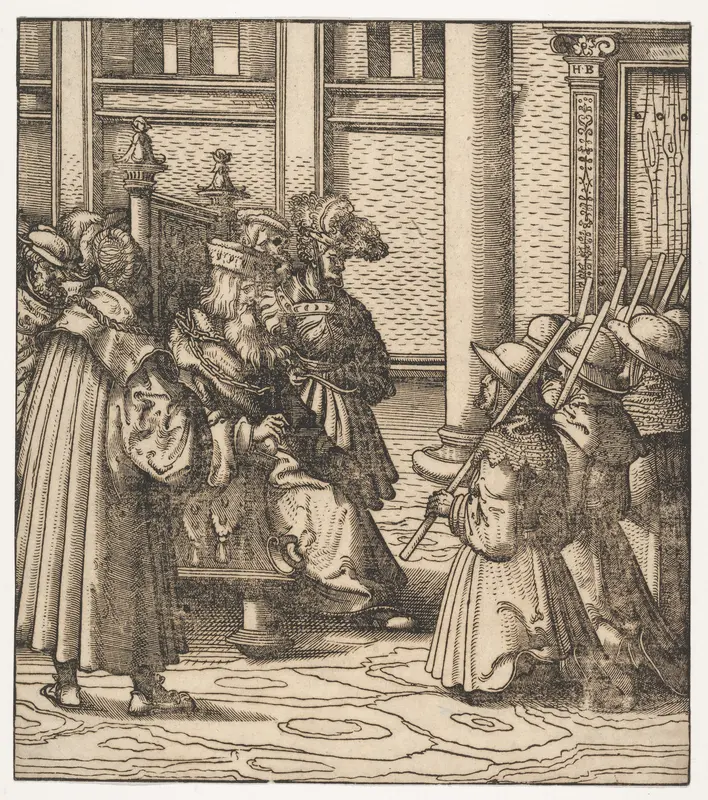 The Brown and White Party Asking Mercy from the Old White King, from Der Weisskunig Wall Art by Hans Burgkmair - High-Resolution Digital Print