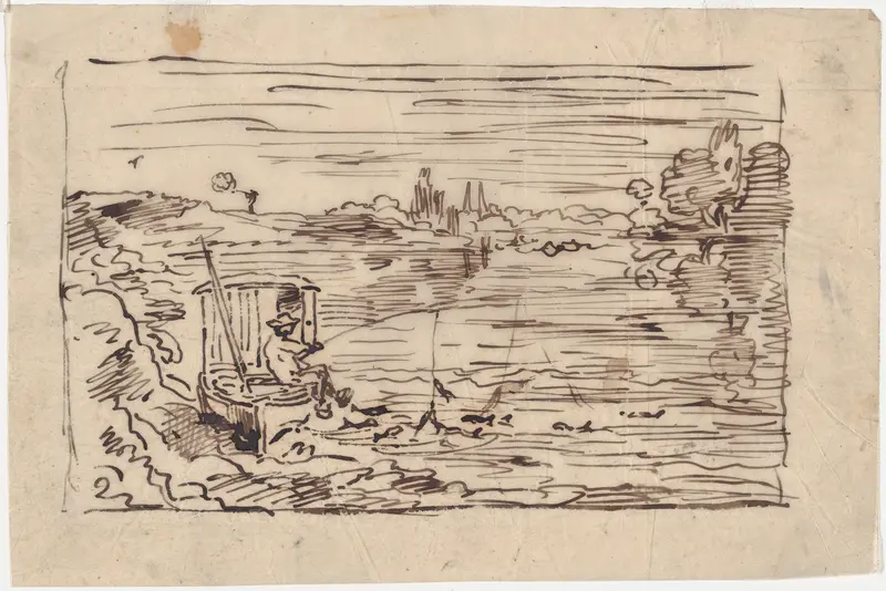 The Cabin Boy Fishing or Line Fishing Wall Art by Charles-François Daubigny - High-Resolution Digital Print