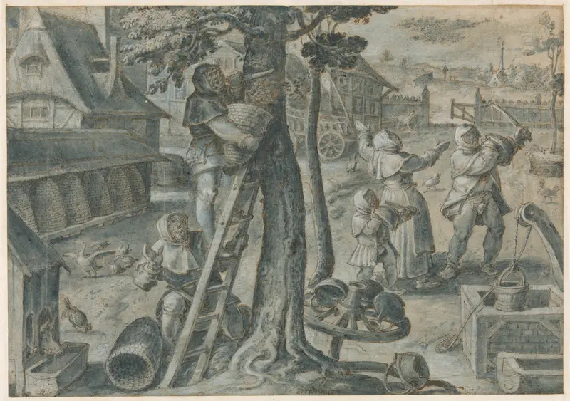 The Capture of a Swarm of Bees in a Farmyard Wall Art by Jan van der Straet - High-Resolution Digital Print