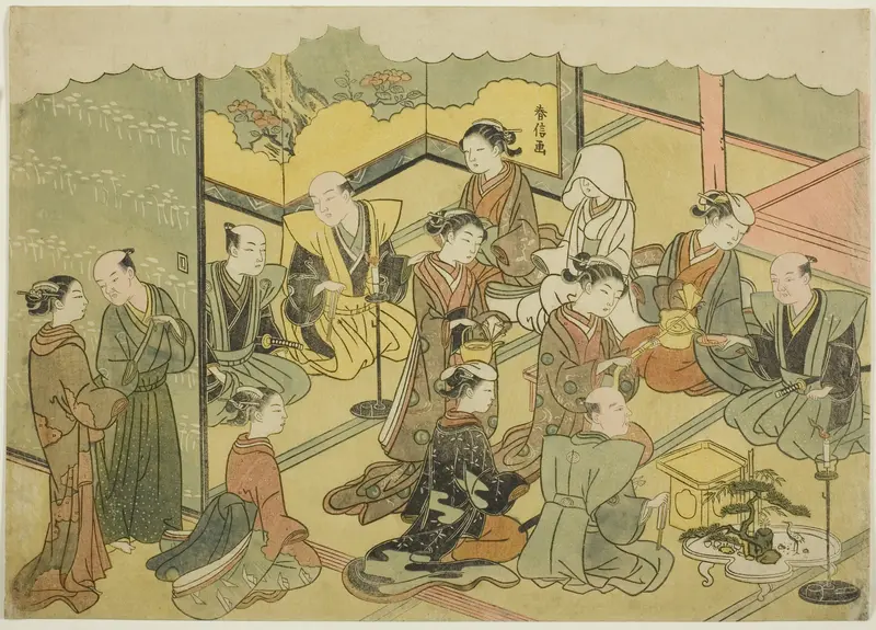 The Ceremonial Sake (Konrei sakazuki), the fourth sheet of the series "Marriage in Brocade Prints, the Carriage of the Virtuous Woman (Konrei nishiki misao-guruma)"