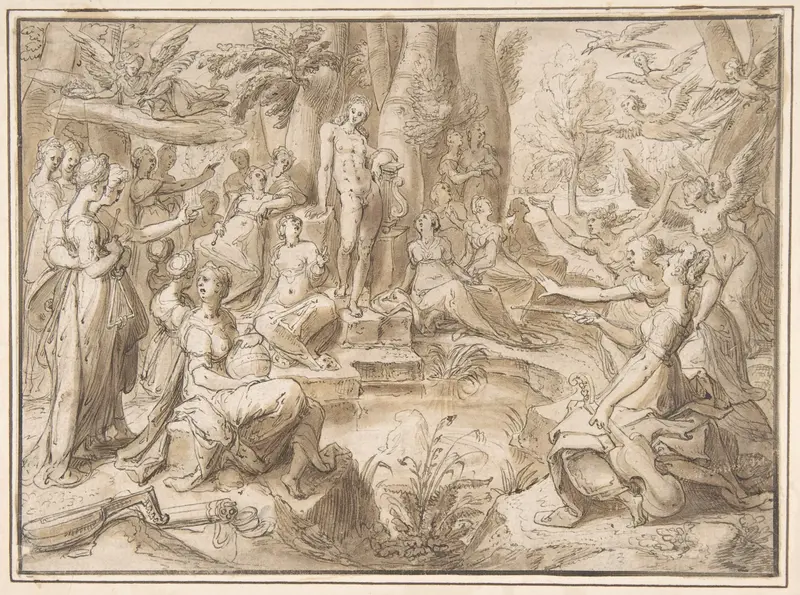 The Challenge of the Pierides, from Ovid's Metamorphosis (Book V: 294-678) Wall Art by Karel van Mander I - High-Resolution Digital Print